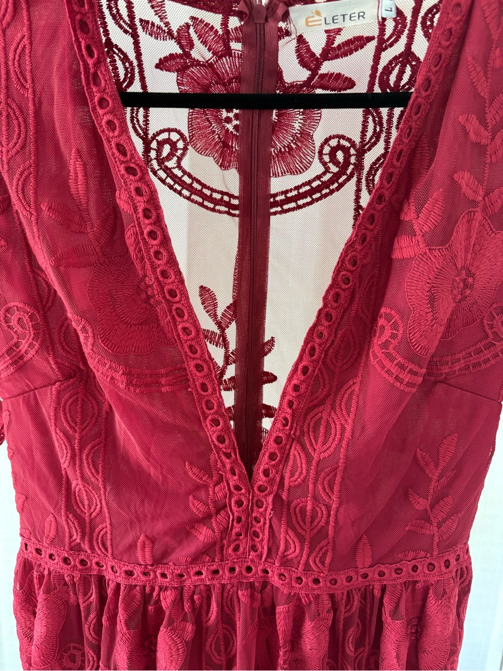 Women's Deep V-Neck Lace Romper Short Sleeve Long Dress - Picture 6 of 11